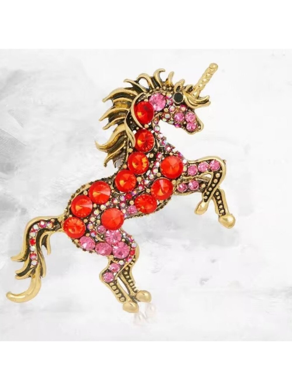 Fantasy Unicorn Pink Crystal Accent Brooch